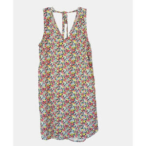 Gap Sleeveless Floral V-Neck Shift Sundress Tie Back Blue/Red/Yellow Sz M EUC